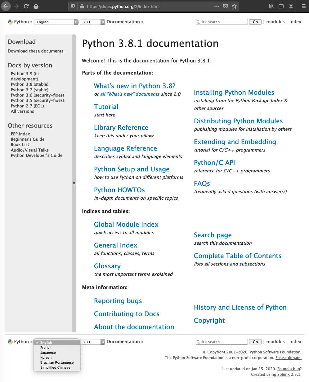 Online-Hilfe – Python Dokumentation