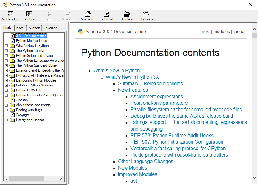 Windows Hilfe Programm Python Manuals