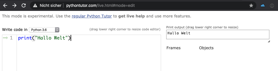 Python Code in Online Editor automatisch ausgeführt